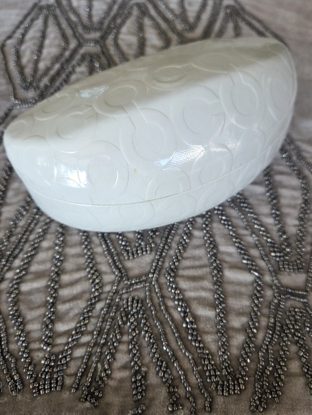 Coach White Embossed Signature C Hard Clamshell Sunglasses Case